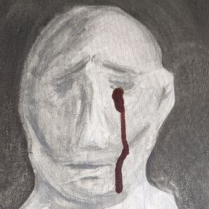 Abstract Gray Art Piece With Real Blood